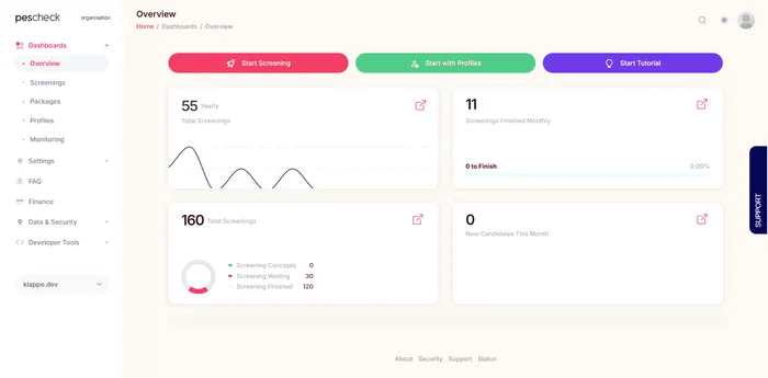 Pescheck screening dashboard interface