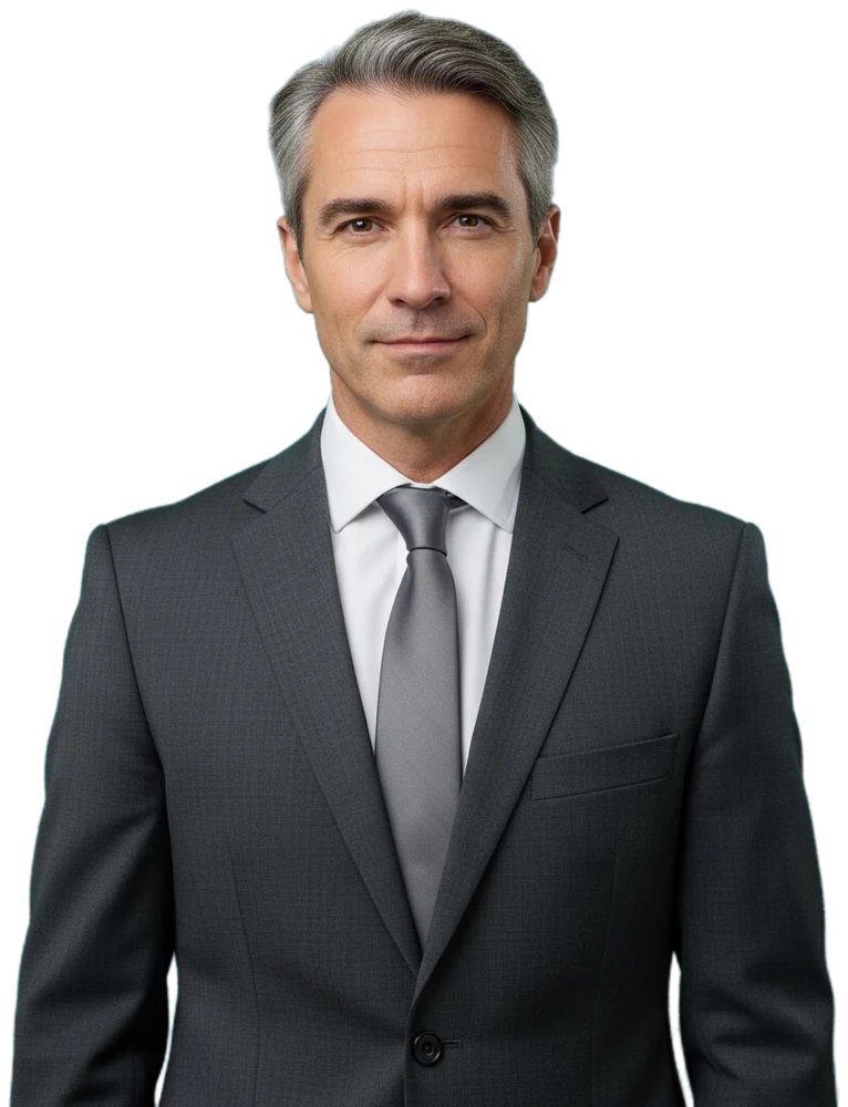 Confident professional standing with arms crossed in a modern coworking office space